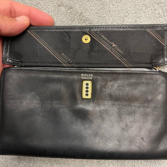 Rolfs American Classic Cowhide Leather Kiss Lock Checkbook Wallet Black Vintage - Picture 5 of 9